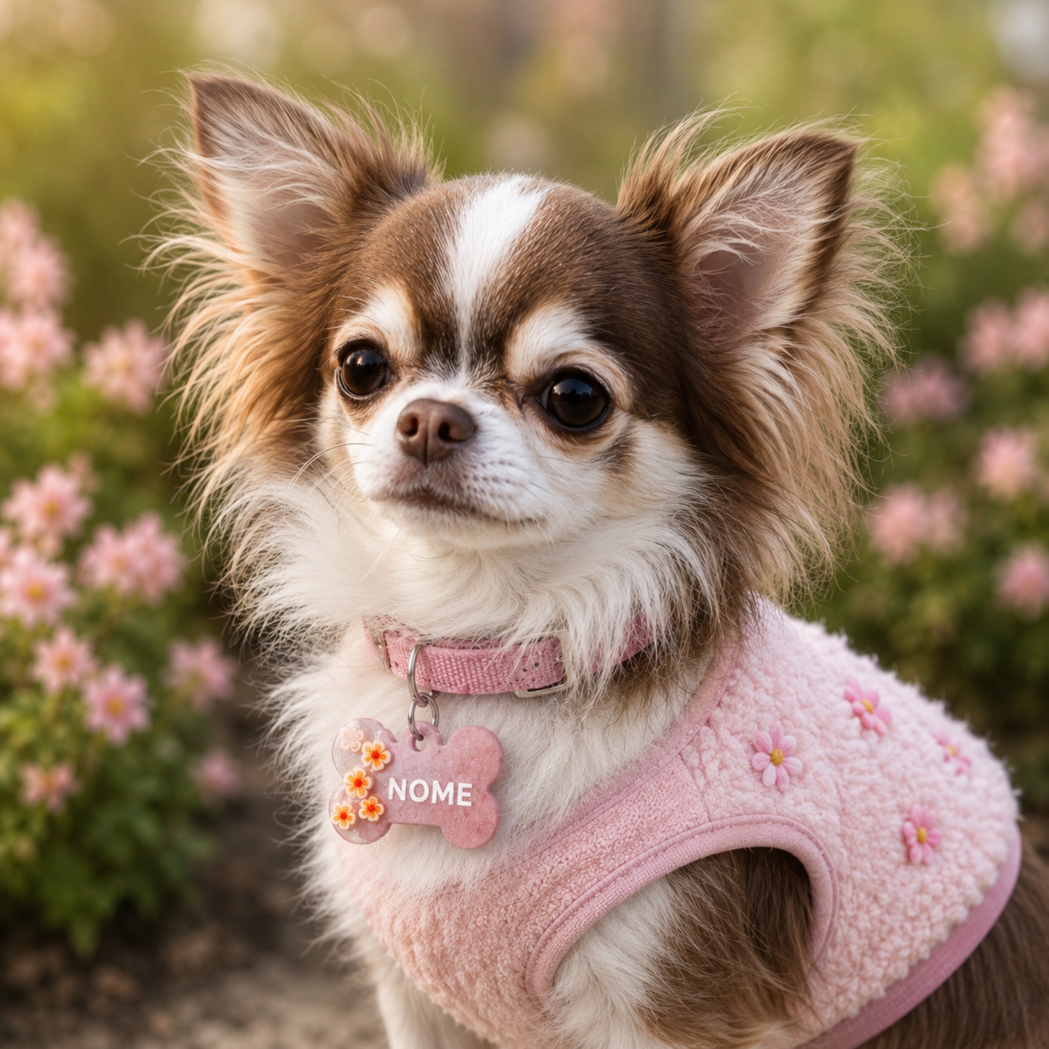 Medaglietta per Cani in Resina con Fiori Fatta a Mano